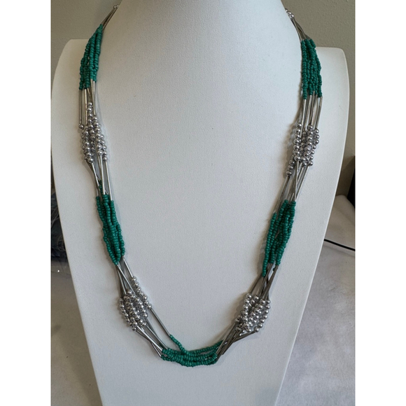 Womens Unbranded multi-strand silver tone & green beaded 28-30” Necklace - Picture 1 of 6